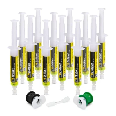 Imagen de Errecom Brilliant 12 x 7,5 ml, Detector Fluorescente UV para localizar las Fugas de Gas Refrigherante en los Sistemas Aire Acondicionado Auto, incluye adaptadores R134a e R1234yf