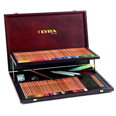 Imagen de LYRA Rembrandt Polycolor, lápices de colores para Bellas Artes, redondo, Caja Madera, 78 surtidos, 19 dibujo, 3 grafito solubles en agua