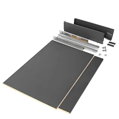 Imagen de Emuca Kit de cajón para cocina o baño con tableros incluidos y guias extracción total cierre suave, altura 93 mm módulo 900 profundidad 500 mm, Gris Antracita