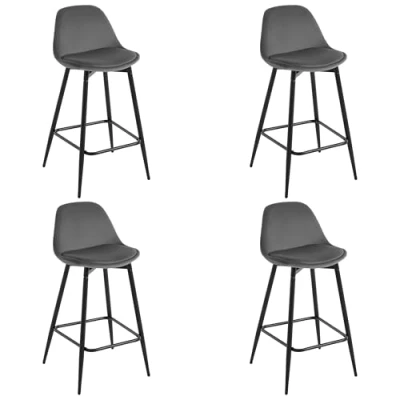 Imagen de Klihome 4X Taburetes Cocina, Bar, Altos, Cocina con Respaldo y Reposapiés, Asiento en Terciopelo Estructura Metálica, Gris Oscuro, K0005BH 4