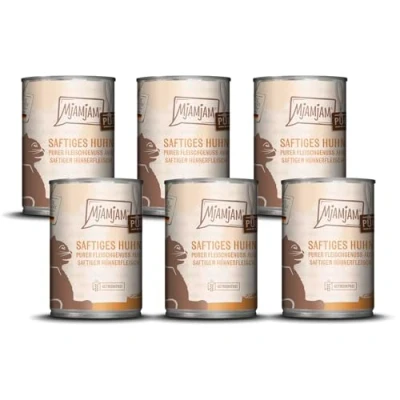 Imagen de MjAMjAM comida húmeda premium para gatos pure meat enjoy jugoso puré de pollo, pack 6 (6 x 400g), sin cereales con extra carne