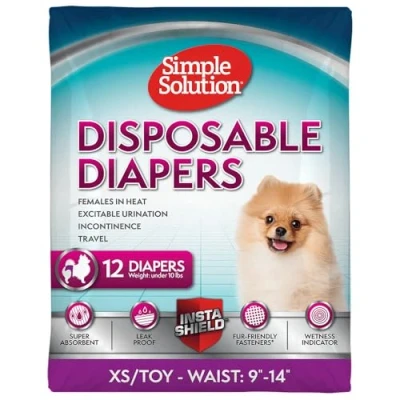 Imagen de Simple Solution pañales desechables para perras, ajuste real, absorbentes, a prueba de fugas con indicador humedad, almohadilla el período XS cachorros y perritos, orinar,