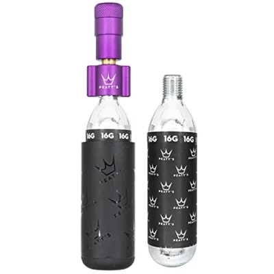 Imagen de Peaty&#039;s Holeshot Kit de inflador neumáticos CO2 16 g, diseño Compacto único línea Recta para un máximo Flujo Aire e inflado rápido, 2 Fundas Protectoras y congelación