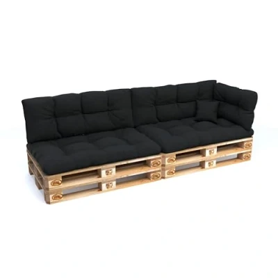 Imagen de POKAR Juego de Cojines aconchadas 6 Piezas para Europalés: 2X Asiento 120x80cm +2X Respaldo 120x40cm + 1x 60x40cm Lateral cojín Decorativo 40x40cm, sofá paletas, sin palés, Nero