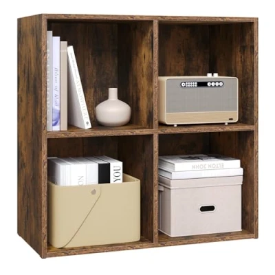 Imagen de WOLTU Estantería para Libros con 4 Compartimentos Abiertos, Mueble Exposición y Decoración, Estanteria Marrón rústico de Cubos Oficina, Estudio Juvenil Salón, 59,6x29x59,8 cm