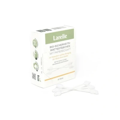 Imagen de Larelle 60 bastoncillos de algodón seguridad biológica para bebé, con zona adicional, limpieza, cosméticos, cuidado corporal, GOTS Ecocert, limpieza suave las orejas