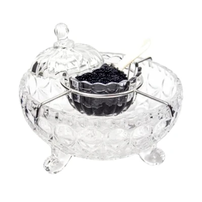 Imagen de DUEBEL Juego de servidor caviar con 2 cucharas nácar Elegante cuenco servir patrón gotas para caviar, camarones y más en eventos cocina, restaurante catering