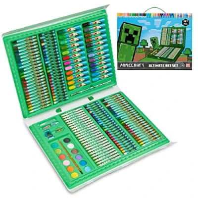 Imagen de Minecraft Lápices Colores para Pintar Estuche Escolar con Ceras de Niños Rotuladores, Acuarelas y Pasteles al óleo Maletín Pinturas Set Dibujo