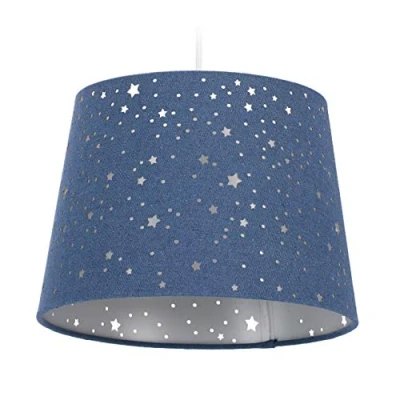 Imagen de Relaxdays Lámpara de Techo Infantil, Estrellas, Iluminación Colgante para niños, Pantalla Redonda, Azul