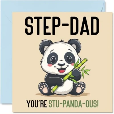 Imagen de Stu Panda ous tarjetas de cumpleaños para padrastro Divertida tarjeta feliz hijastro, del día padre padrastro, felicitación broma