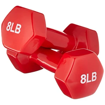 Imagen de Amazon Basics Mancuernas de vinilo, 16 livras, 2 Unidad x 8 Livras cada una, 3.6 kg, rojo