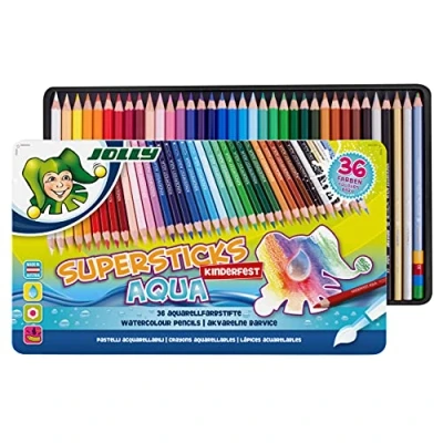 Imagen de JOLLY Superstick Aqua lápices de color, color solubles en agua, 36 piezas, acuarelables, irrompibles, abrasión del plomo las puntas reutilizables, para niños a partir 5 años