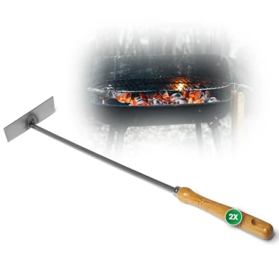 Imagen de 2 rascadores de cenizas con mango madera, atizador carbón, rascador fuego, deslizador brasas, accesorios para chimenea, utensilios hierro (2, cenizas)