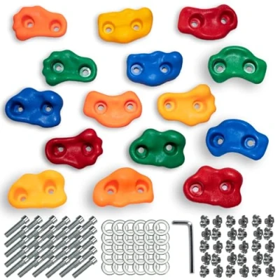 Imagen de CIMOYBAI 15 Piezas de Soportes Escalada, Piedras Escalada para Niños al Aire Libre, Multicolor Niños, Pared con Tornillos Fijación Torre
