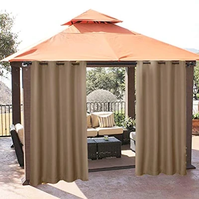Imagen de ele ELEOPTION Cortinas de Exterior, Resistentes al Agua, Protección UV, Cortina Exterior con Ojales, Opaca para Jardín, Patio, Balcón, Marrón, 2 Piezas / 132 X 213cm