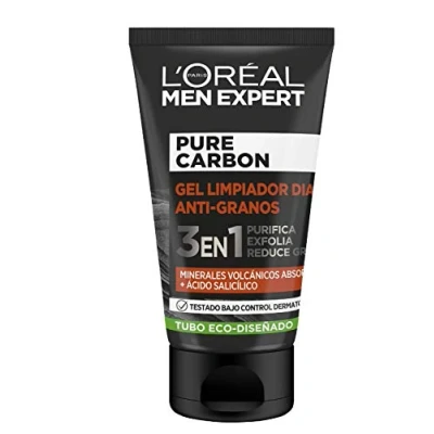 Imagen de L&#039;Oréal Paris Men Expert Gel Antigranos 3 en 1 Pure Carbon, Purifica, Exfolia y Reduce Granos, Con Minerales Volcánicos Ácido Salicílico, 100 ml