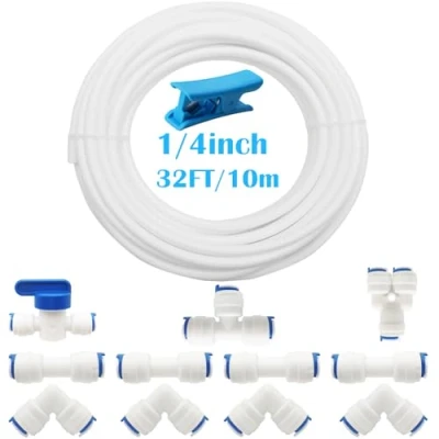Imagen de CESFONJER 1/4&quot; Conector Kit, RO Osmosis Inversa Sistema de Filtro Paquete 12 (Y + T I L Combo Válvula Cierre) +10 Metros Tubo Agua Blanco (6.3 mm)