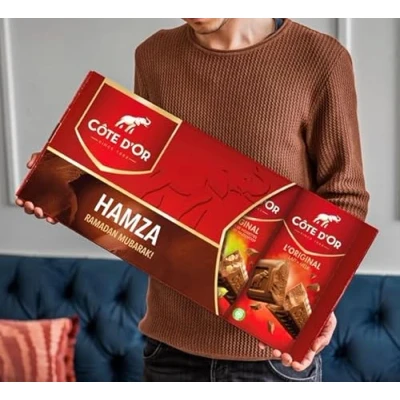 Imagen de Costa de Oro Chocolate Barra Gigante XL Personalizado Regalo Cumpleaños Hombre y Mujer, con Nombre Mensaje, 5 Barras Dorada (1000 Gramos)