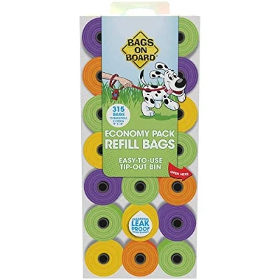 Imagen de Bags On Board bolsas de caca para perros, resistentes y a prueba fugas, 23 x 35 cm, 315 multicolor