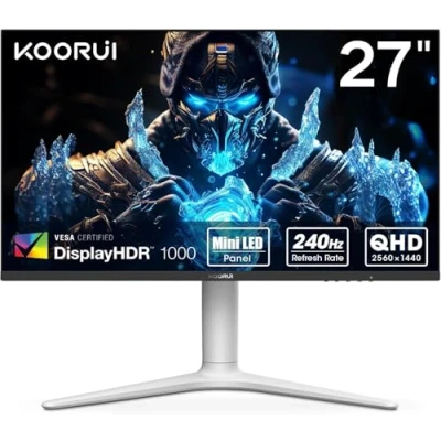 Imagen de KOORUI Gaming Monitor 27 Pulgadas, 2K Pantalla Ordenador QHD(2560 * 1440), 240Hz, VA Mini LED, 1ms, Adaptive Sync, 2xHDMI 2.0 &amp; DisplayPort 1.4, HDR 1000, DCI P3 95%, VESA 75 75mm, Altura Ajustable