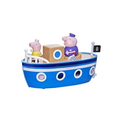 Imagen de Peppa Pig Grandpa Pig’s Cabin Boat Preschool Toy: 1 Figure, Removable Deck, Rolling Wheels, for Ages 3 and Up