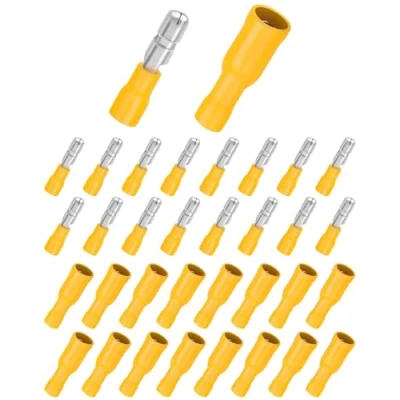 Imagen de Bolatus 60 terminales de cable 4 6 mm², conectores redondos amarillos y redondos, aislados para coche