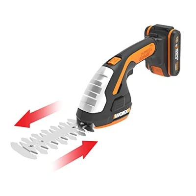 Imagen de Cortasetos de Mano 20V Máx. WORX PowerShare WG801E.5 Incluye 1 batería 2Ah y Cargador Multifunción, Tijera césped, Azadilla, arreglasetos Accesorios