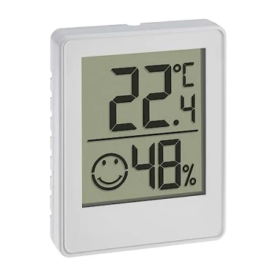 Imagen de Tfa dostmann mini termoigrometro digitale, 30.5039.02, termometro per ambiente, temperatura e umidità, con zone di comfort smiley, bianco (1)