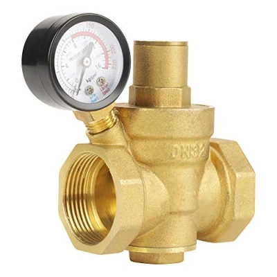 Imagen de válvula reductora de presión, BSP DN32 1 1/4 pulgadas presión agua latón &#039;&#039; Regulador regulable Rosca la con medidor calibre 1.