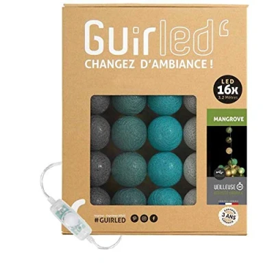 Imagen de GuirLED Guirnalda luminosa bolas de algodón LED USB Luz noche para bebé 2h Adaptador corriente dual 2A incluido 3 intensidades 16 1,6m Mangrove