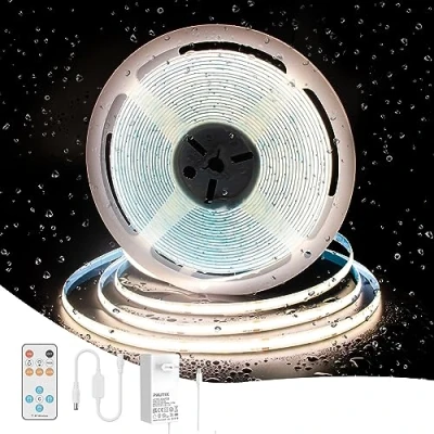 Imagen de PAUTIX Tira LED COB IP65 impermeable 4000K Blanco Natural 10M,24V 480LEDs/M Regulable CRI90+ juego de tiras flexibles con control remoto RF y fuente alimentación GS para decoración del hogar