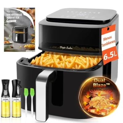 Imagen de Taylor Swoden Freidora Aire 6,5 Litros Dual Blaze™ Air Fryer 1800W Con Ventana, EvenlyCook, 8 Programas, Panel Táctil, Interior Metálico, Apta para Lavavajillas, 2 dispensadores de vidrio