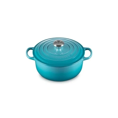 Imagen de Le Creuset Evolution Cocotte con Tapa, Redonda, Todas Las Fuentes de Calor Incl. inducción, 2,4 l, Hierro Fundido, Azul(Caribe), 20 cm