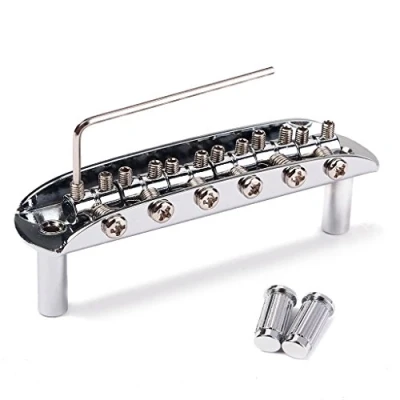 Imagen de Alnicov Puente de sillín ajustable con dedales para guitarra Mustang Jaguar y Jazzmaster, cromado