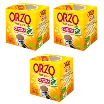 Imagen de 3 x Crastan Orzo Biologico in Cialde cebada Bio en almohadillas de tostada y molida, ideal para moca, infusión espresso 96 g. Cada paquete contiene 16