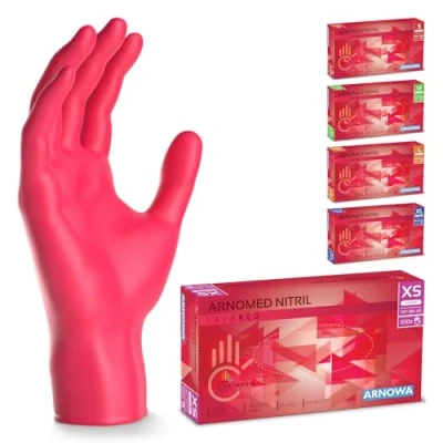Imagen de ARNOMED guantes nitrilo talla XS, rojo, de nitrilo, 100 uds/caja, desechables sin polvo, goma látex, S, M, L y XL