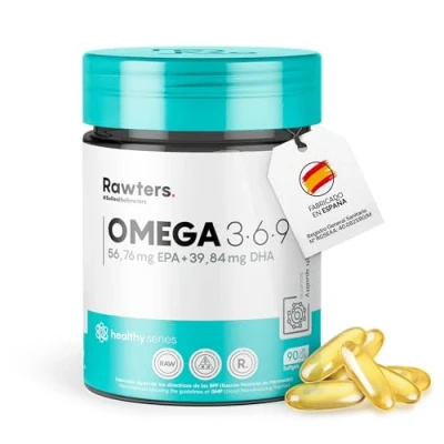 Imagen de Rawters. Omega 3.6.9 90 Cápsulas 3 Ácido graso poliinsaturado esencial Aceite de pescado Alta pureza 1050mg EPA 750mg DHA concentración 3000mg por toma