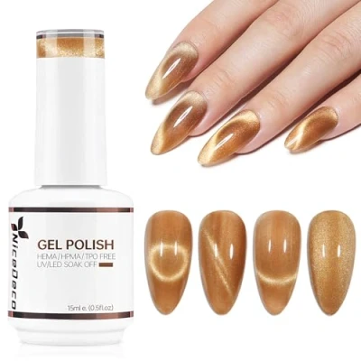 Imagen de Nicedeco Esmalte Ojo Gato Semipermanente, Sin HEMA Gel de con Cambio Color Magnético Meta Cosmico Uñas para UV LED Nail Art Manicure Salon DIY Vegano N297