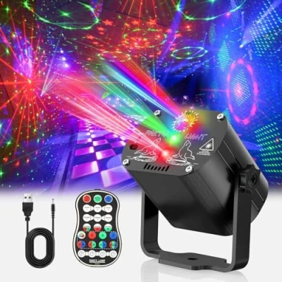 Imagen de Tyonto Luces Discoteca, proyector Luz Fiesta Ambiente Karaoke Música con 60 Patrones Diferentes, Remoto USB 2M para Familiar, Discoteca Club Boda Colores estroboscopicas habitacion de