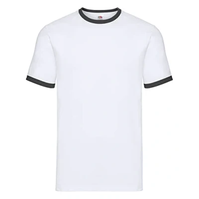 Imagen de Fruit of the Loom Camiseta de Manga Corta con Bordes Hombres (Mediana (M)/Blanco/Negro)