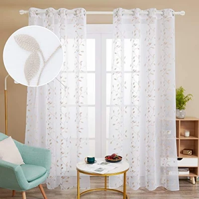Imagen de Deconovo Cortinas Visillos para Ventana Cortina Translucidas Decorativo con Ollaos Salón Oficina 2 Piezas 140 x 180 cm Lino
