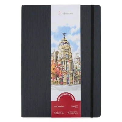 Imagen de Hahnemühle Libro de acuarela 200 g/m², grano fino, 30 hojas, color blanco natural, formato vertical A4