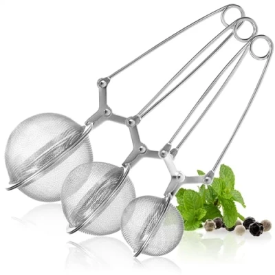 Imagen de COM FOUR® 3 Pinzas para te Infusor de té acero inoxidable en forma bola Coladores suelto colador (03 piezas mezclar)