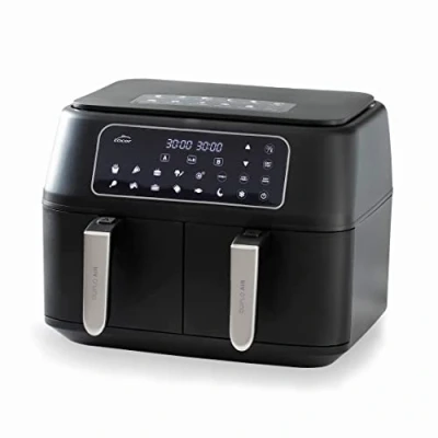 Imagen de Lacor 69508 Freidora Sin Aceite DuploAir, Air Fryer con Pantalla Táctil, Doble Cestillo, Incluye Recetario, 11 programas, Función Deshidratado, Antiadherente ECO, Gran Capacidad 9L, 2400 W