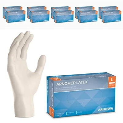 Imagen de ARNOMED guantes de latex talla L, blancos, 1000 unidades/caja, sin polvo, desechables, XS, S, M, L y XL, caja desechables
