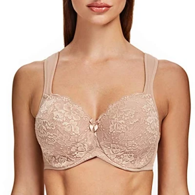 Imagen de MELENECA Sujetador Copa Completa En Encaje Elástico Floral para Mujer Beige cordón 95J