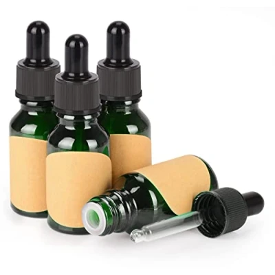 Imagen de stonylab 15ml (0,5 oz) 4 Pack Frasco Gotero de Vidrio, Botella Cuentagotas Vidrio Vacío Verde con Cónico, Tapón Interno y Etiqueta, para Fragancias Aromaterapia Aceites Esenciales