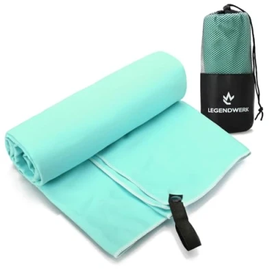 Imagen de Legendwerk® Toalla de Microfibra 160x80 cm Ligera y Secado rápido Ideal para Gimnasio, Sauna, Playa Viaje con Lazo Bolsa compacta Absorbente