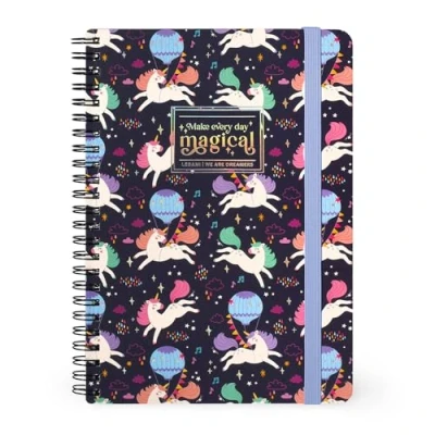 Imagen de Legami Cuaderno de rayas con espiral grande Formato A5, Spiral Notebook, contiene 1 hoja pegatinas, 160 páginas desmontables, papel FSC, elástico cierre, 15 x 21 cm, tema Unicorn