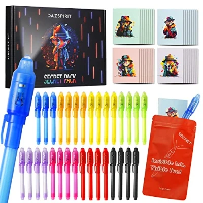Imagen de DazSpirit 32 pcs Bolígrafo Tinta Invisible y Libreta, Tema de Detectives Boli Magico Regalos Cumpleaños Niños, para Escribir mensajes secretos, Piñatas